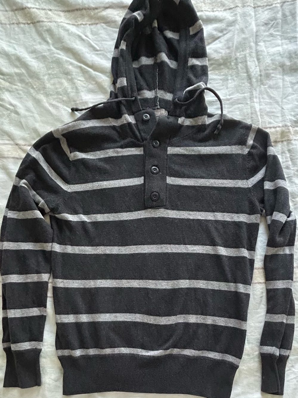 Grayson & Dunn Men’s Gray Striped Henley Button Pullover Hoodie Long Sleeve S